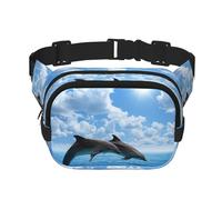 Marsupio quadrato a doppio strato con due delfini borsa a tracolla borsa a tracolla borsa da corsa viaggio escursionismo marsupio, Nero , Taglia unica