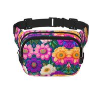 Marsupio quadrato a doppio strato con fiori spessi con cinghia regolabile per attività all'aperto, nero, taglia unica, Nero , Taglia unica