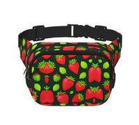 Marsupio quadrato a doppio strato con fragole di forma standard con cinghia regolabile per attività all'aperto, nero, taglia unica, Nero , Taglia unica