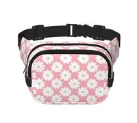 Marsupio quadrato a doppio strato con motivo crisantemo bianco, con cinghia regolabile, per attività all'aperto, nero, taglia unica, Nero , Taglia unica