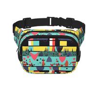 Marsupio quadrato a doppio strato con motivo geometrico con cinghia regolabile per attività all'aperto, nero, taglia unica, Nero , Taglia unica