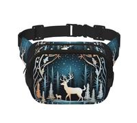 Marsupio quadrato a doppio strato con stampa di cervi e albero di Natale, accessorio da viaggio alla moda, per uomini e donne