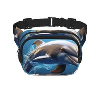 Marsupio quadrato a doppio strato con stampa di delfini 3D, accessorio da viaggio alla moda per uomini e donne