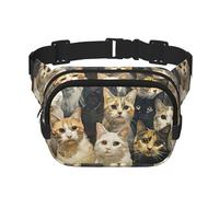 Marsupio quadrato a doppio strato con stampa di gatto, accessorio da viaggio alla moda, per uomini e donne