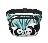 Marsupio quadrato a doppio strato con tracolla regolabile - marsupio da viaggio con due panda dei cartoni animati - perfetto per sport all'aria aperta, nero, Taglia unica