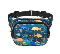 Marsupio quadrato a doppio strato per donne e uomini, blu subacqueo World of Fish Print Light Crossbody Marsupio per corsa escursionismo
