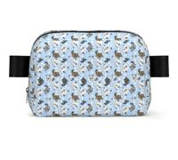 Marsupio quadrato blu con cincillà e luna, unisex, alla moda, impermeabile, da viaggio, corsa, regalo casual