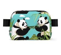Marsupio quadrato con due graziosi panda grandi, alla moda, per uomini e donne, impermeabile, per viaggi e corsa