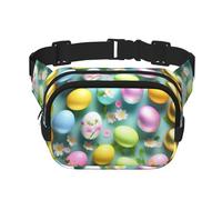 Marsupio quadrato con stampa con scritta "Happy Easter Holiday", per allenamento, escursionismo, corsa, viaggi, palestra, con cerniera alla moda