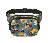 Marsupio quadrato con stampa di api miele e fiori, per allenamento, escursionismo, corsa, viaggi, palestra, graziosa cerniera alla moda