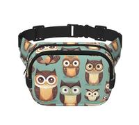 Marsupio quadrato con stampa di gufi con animali in stile cartone animato, per allenamento, escursionismo, corsa, viaggi, palestra, graziosa cerniera alla moda