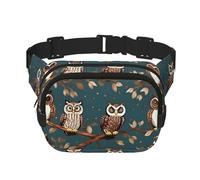 Marsupio quadrato con stampa di gufi su rami di albero, allenamento, escursionismo, corsa, viaggi, palestra, bella cerniera alla moda