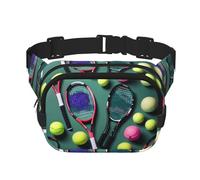 Marsupio quadrato con stampa di racchette da tennis e palline da tennis, per allenamento, escursionismo, corsa, viaggi, palestra, con cerniera alla moda