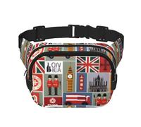 Marsupio quadrato con stampa di simboli dell'Inghilterra, per allenamento, escursionismo, corsa, viaggi, palestra, graziosa cerniera alla moda