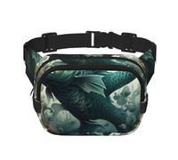 Marsupio quadrato - Unico The Green Flying Fish Print, grande capacità, regolabile, per viaggi e sport all'aria aperta