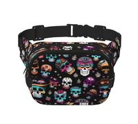 Marsupio quadrato versatile a doppio strato in stile Sugar and Skulls, trendy per uomo e donna per uso quotidiano, nero, taglia unica, Nero , taglia unica
