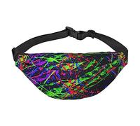 Marsupio regolabile con schizzi di vernice al neon arcobaleno per uomo e donna, per viaggi, escursionismo, ciclismo, corsa, Nero , Taglia unica, Cintura per soldi