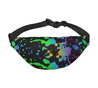 Marsupio regolabile con schizzi di vernice al neon arcobaleno per uomo e donna, per viaggi, escursionismo, ciclismo, corsa, Nero , Taglia unica, Cintura per soldi