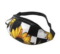 Marsupio regolabile per viaggi, escursionismo, ciclismo, corsa all'aperto, Girasole a scacchi bianchi e neri 3, Taglia unica, Organizer per borse