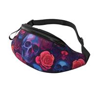Marsupio rosa fluorescente con motivo teschio regolabile in vita con teschio e borsa a tracolla unisex per genitori - borsa a tracolla per bambini in fretta, A26, taglia unica