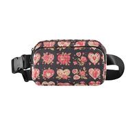 Marsupio rosa romantico con fiori d'amore alla moda per uomo donna piccolo marsupio con cerniera marsupio con cinturino regolabile per viaggi vacanze corsa