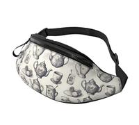 Marsupio Snow Mountain Wild Wolf per donne e uomini, alla moda, regolabile, per allenamento, corsa, viaggi, stile casual, Teiere e tazze disegnate a mano, Taglia unica