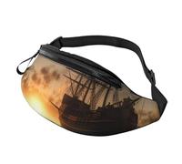 Marsupio Snow Mountain Wild Wolf per donne e uomini, alla moda, regolabile, per allenamento, corsa, viaggi, stile casual, Nave nel Lago Tramonto, Taglia unica