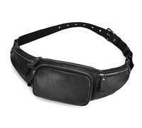 Marsupio sottile in vera pelle per uomo e donna, design vintage, 4 tasche con cerniera e cinturino regolabile, grande capacità, borsa a tracolla per viaggi o gite, 1030 Nero, 7.1 x 2.0 x 5.1 inches