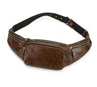 Marsupio sottile in vera pelle per uomo e donna, design vintage, 4 tasche con cerniera e cinturino regolabile, grande capacità, borsa a tracolla per viaggi o gite, 1030 Caffè Scuro, 7.1 inches x 2
