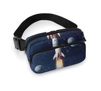 Marsupio stampato alla moda con razzo in twill di grande capacità, un articolo indispensabile per viaggiare a mani libere, Rocket nello spazio, 20x13cm