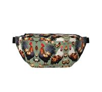 Marsupio stampato con gallo e pollo con grande capacità e doppie tasche, adatto per viaggi e sport.
