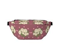 Marsupio stampato con rosa bianca dell'amore con grande capacità e doppie tasche, adatto per viaggi e sport.