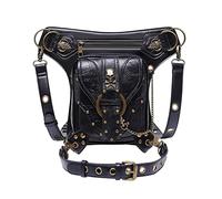 Marsupio Steampunk PU moto vita borsa a tracolla coscia borsa gamba anca marsupio catena da viaggio borsa messenger steampunk, Nero