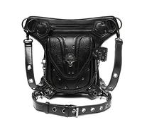 Marsupio steampunk PU moto vita borsa a tracolla coscia borsa gamba hip bag borsa da viaggio catena messenger borsa steampunk per le donne, Nero