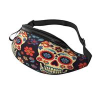 Marsupio Sugar Skulls - Marsupio grande alla moda per donne e uomini, tasche sicure con cerniera regolabile, per viaggi, feste, sport, corsa, escursionismo, uso quotidiano, 3D, Taglia unica, Organizer