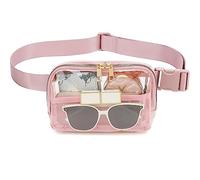 Marsupio trasparente approvato dallo stadio, impermeabile, con cinghia regolabile, per viaggi, festival, feste sportive, beige, #1 rosa., 9.05 x 1.96 x 5.55 inches