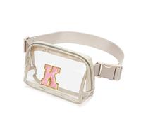 Marsupio trasparente con lettera iniziale patch trasparente Marsupio approvato per donne e ragazze, borsa a tracolla trasparente per concerti, sport, viaggi, escursionismo, corsa, Beige, K