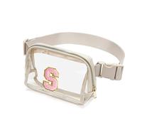 Marsupio trasparente con lettera iniziale patch trasparente Marsupio approvato per donne e ragazze, borsa a tracolla trasparente per concerti, sport, viaggi, escursionismo, corsa, Beige, S