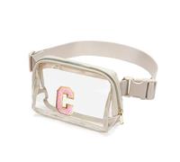 Marsupio trasparente con lettera iniziale patch trasparente Marsupio approvato per donne e ragazze, borsa a tracolla trasparente per concerti, sport, viaggi, escursionismo, corsa, Beige, C