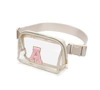 Marsupio trasparente con lettera iniziale patch trasparente Marsupio approvato per donne e ragazze, borsa a tracolla trasparente per concerti, sport, viaggi, escursionismo, corsa, Beige, A