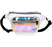 Marsupio trasparente olografico con cintura a marsupio neon lucido borsa a tracolla per donne ragazze uomini, bianco, Classico