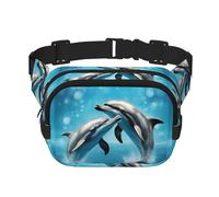 Marsupio unisex alla moda con delfini innamorati, elegante marsupio per allenamenti, corsa, viaggi ed escursioni, Nero , Taglia unica