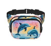 Marsupio unisex alla moda con delfini innamorati, elegante marsupio per allenamenti, corsa, viaggi ed escursioni, Nero , Taglia unica