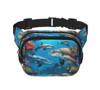 Marsupio unisex alla moda con delfini, tartaruga marina, squalo, polipo, barriera corallina, elegante marsupio per allenamenti, corsa, viaggi ed escursionismo, Nero , Taglia unica