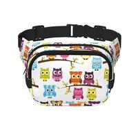 Marsupio unisex alla moda con gufi sui rami degli alberi, elegante marsupio per allenamenti, corsa, viaggi ed escursionismo, Nero , Taglia unica