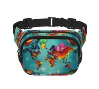 Marsupio unisex alla moda con mappa del mondo, elegante marsupio per allenamenti, corsa, viaggi ed escursionismo, Nero , Taglia unica