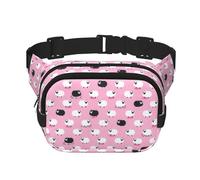 Marsupio unisex alla moda con pecore bianche su sfondo rosa, elegante marsupio per allenamenti, corsa, viaggi ed escursioni, Nero , Taglia unica