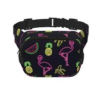 Marsupio unisex con ananas, banana e fenicottero, regolabile, quadrato, doppio strato, per attività all'aperto, viaggi, corsa, escursionismo, Nero , Taglia unica