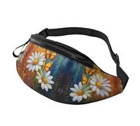 Marsupio unisex con motivo floreale bianco margherita farfalla vita regolabile fiori alla moda stampato borsa a tracolla per studenti borsa a mani libere alla moda per la vita nel campus 14 x 35 cm
