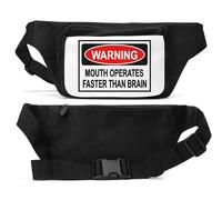 Marsupio unisex con segnale di avvertimento Mouth Operates Faster Than Brain, nero